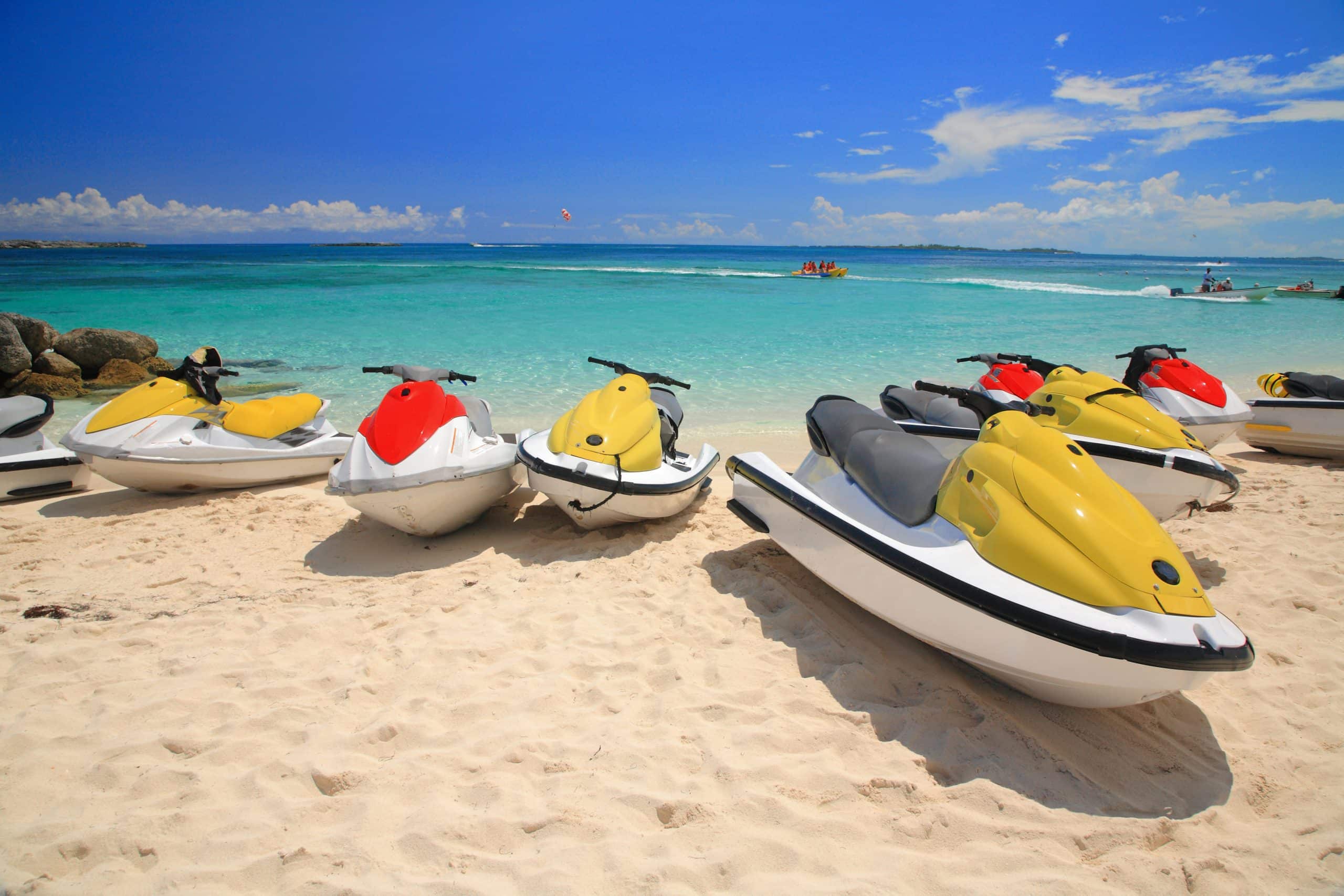 Jetski,On,Paradise,Island,Beach,Of,Atlandtis,,,Nassau,,Bahamas.