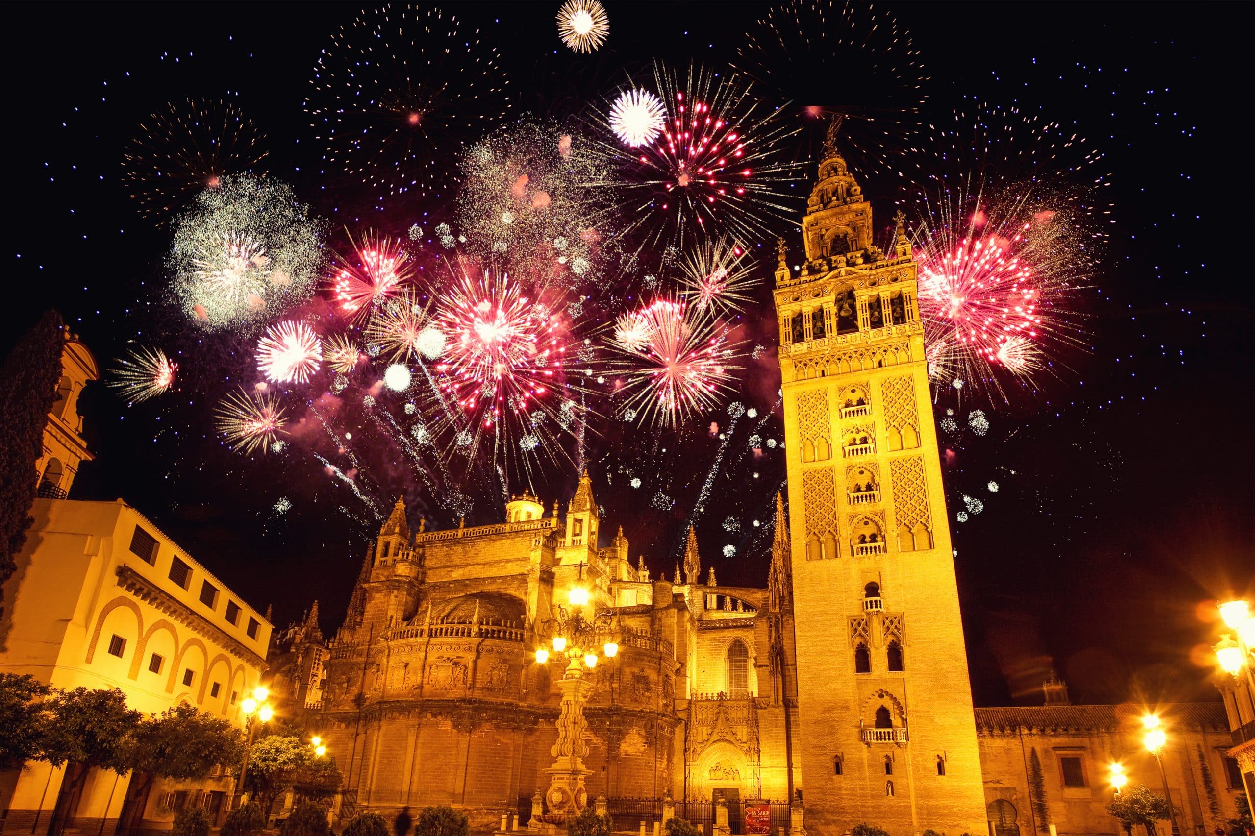 Sevilla,(spain),With,Fireworks,During,New,Year's,Celebration