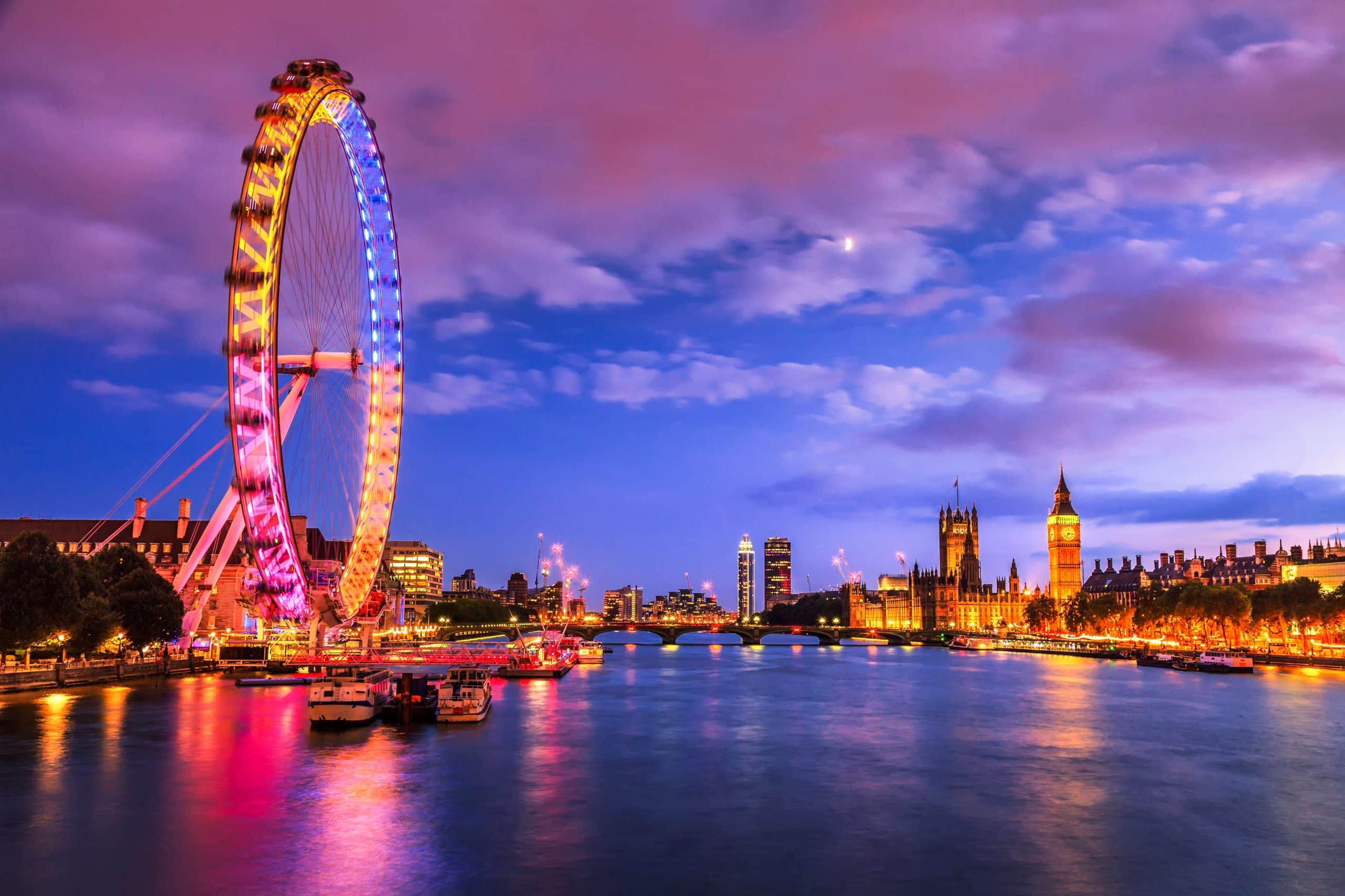 London,At,Twilight.,London,Eye,,County,Hall,,Westminster,Bridge,,Big