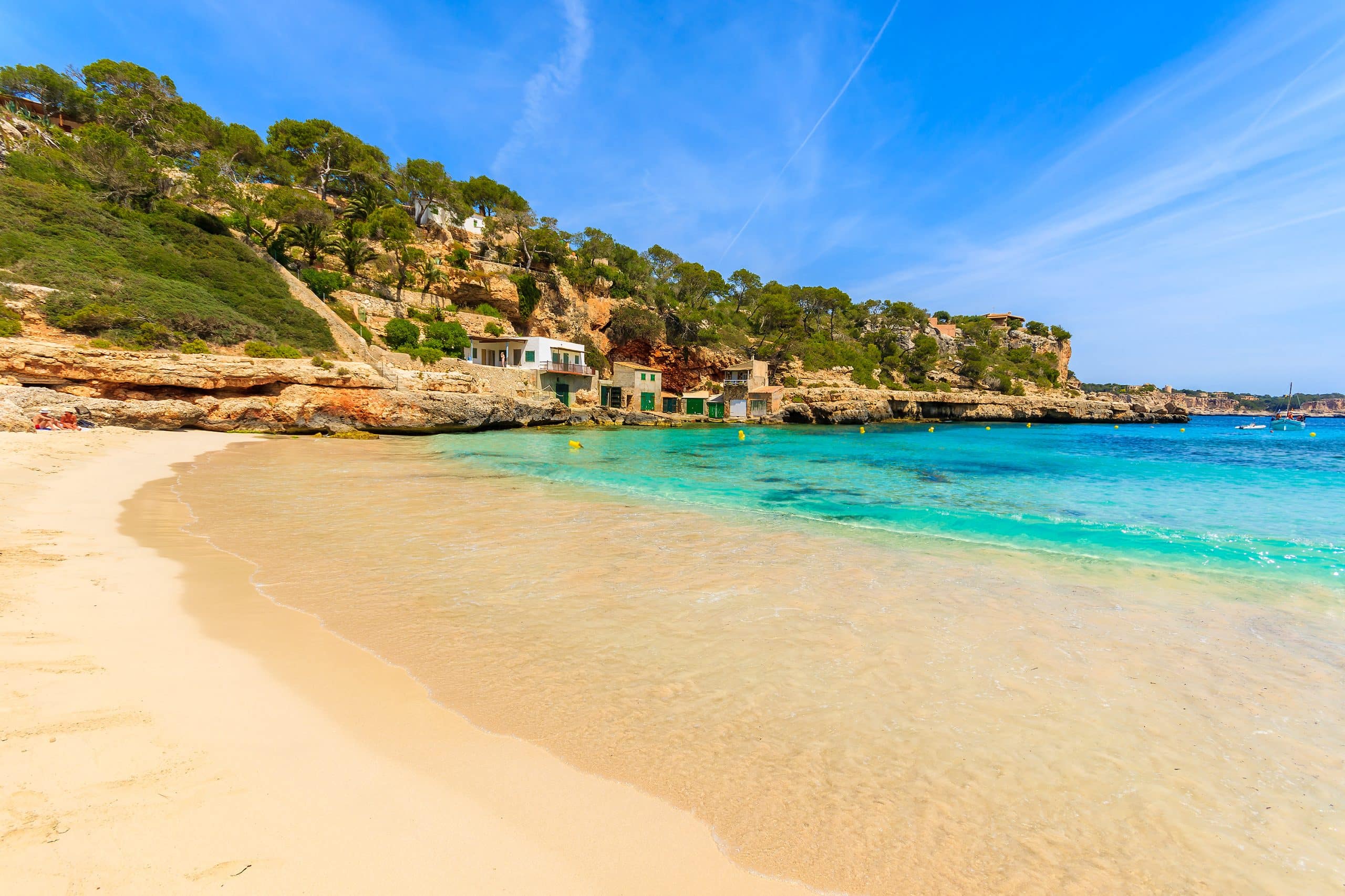 Sandy,Beach,In,Beautiful,Bay,With,Azure,Sea,Water,,Cala